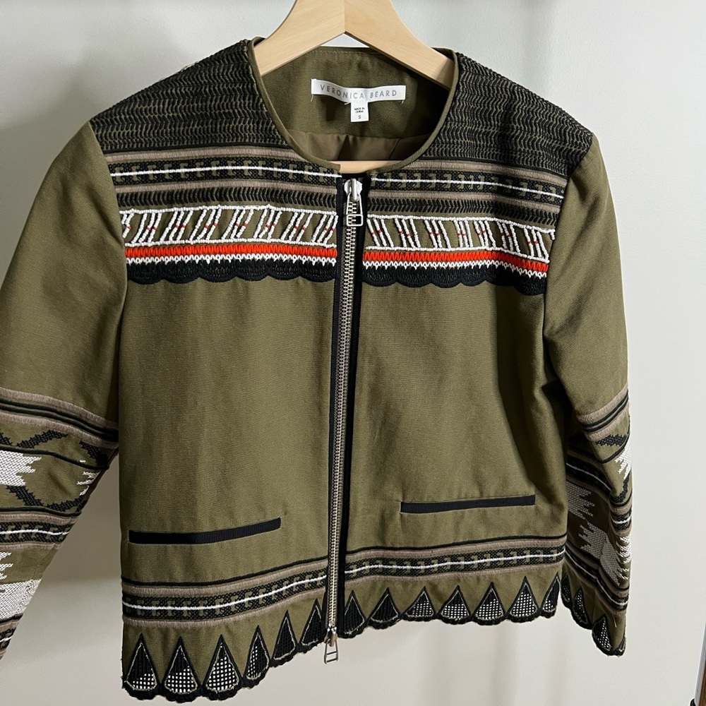 Veronica beard beaded and embroidered cropped spring jacket